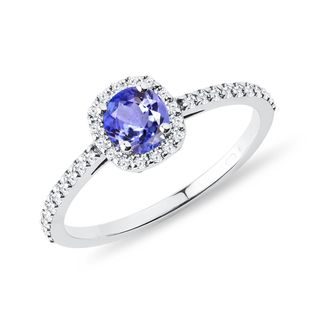 BAGUE DE FIANÇAILLES EN OR BLANC AVEC TANZANITE ET DIAMANTS - BAGUES EN TANZANITE - BAGUES