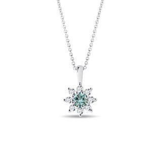 BLUE DIAMOND FLOWER NECKLACE IN WHITE GOLD - DIAMOND NECKLACES - NECKLACES