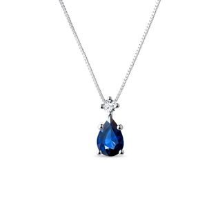 WHITE GOLD PENDANT WITH SAPPHIRE AND DIAMOND - SAPPHIRE NECKLACES - NECKLACES