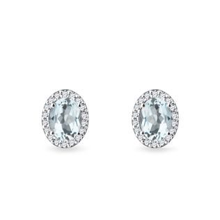 AQUAMARINE AND DIAMOND OVAL EARRINGS IN WHITE GOLD - AQUAMARINE EARRINGS - EARRINGS