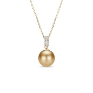 SOUTH SEA PEARL AND DIAMOND GOLD NECKLACE - PEARL PENDANTS - PEARL JEWELRY