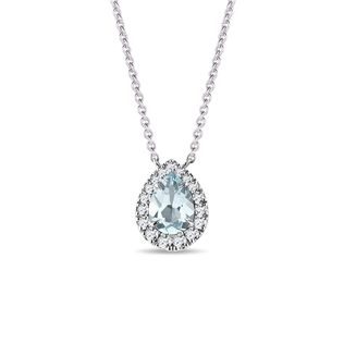 Elegantní diamantový náhrdelník s akvamarínem v bílém zlatě