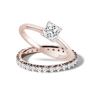 SET OF DIAMOND RINGS IN ROSE GOLD - ENGAGEMENT AND WEDDING MATCHING SETS - ENGAGEMENT RINGS