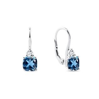 CUSHION CUT TOPAZ AND DIAMOND EARRINGS IN WHITE GOLD - TOPAZ EARRINGS - EARRINGS
