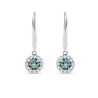 BLUE DIAMOND HALO DROP EARRINGS IN WHITE GOLD - DIAMOND EARRINGS - EARRINGS