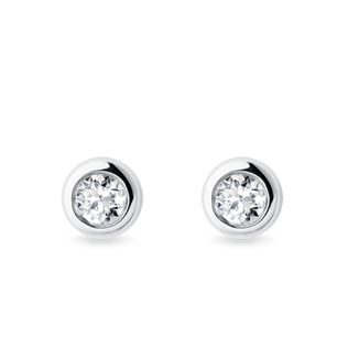 PUCES D'OREILLES EN OR BLANC AVEC DIAMANTS LUNETTE 4 MM - PUCES D'OREILLES EN DIAMANT - BOUCLES D'OREILLES