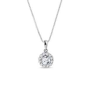 COLLIER D'OR BLANC AVEC PENDENTIF HALO ENDIAMANTÉ - COLLIERS AVEC DIAMANTS - COLLIERS