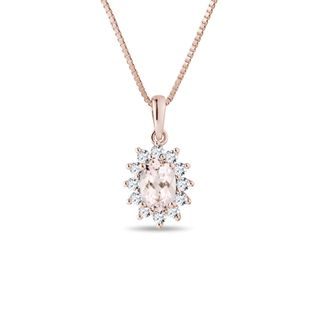 NÁHRDELNÍK Z RUŽOVÉHO ZLATA S MORGANITOM A DIAMANTMI - NÁHRDELNÍKY S MORGANITOM - NÁHRDELNÍKY