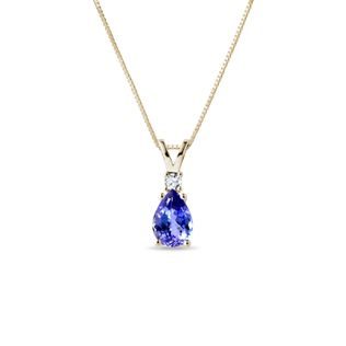 TANZANITE AND DIAMOND PENDANT ON YELLOW GOLD CHAIN - TANZANITE NECKLACES - NECKLACES