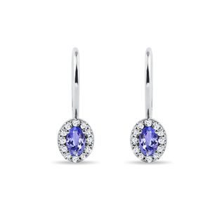 OVAL TANZANITE AND DIAMOND WHITE GOLD EARRINGS - TANZANITE EARRINGS - EARRINGS