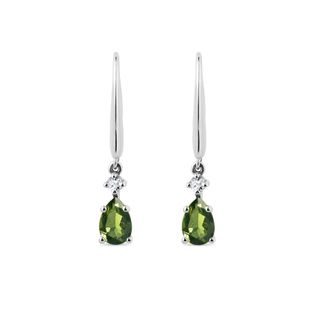 MOLDAVITE DANGLE EARRINGS IN WHITE GOLD - MOLDAVITE EARRINGS - EARRINGS