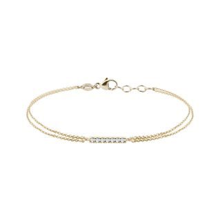 GOLD DOUBLE BRACELET WITH A DIAMOND BAR - DIAMOND BRACELETS - BRACELETS