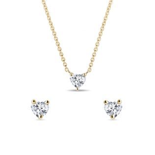 DIAMOND HEART GOLD EARRING AND NECKLACE SET - DIAMOND SETS - FINE JEWELRY