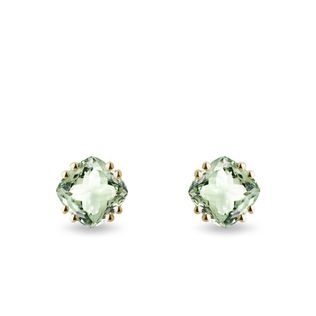 ZLATÉ NÁUŠNICE NAPICHOVAČKY SO ZELENÝMI AMETYSTMI - NÁUŠNICE AMETYST - NÁUŠNICE