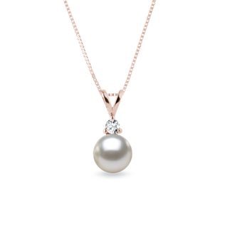 NÁHRDELNÍK S PERLOU A DIAMANTEM V RŮŽOVÉM ZLATĚ - PERLOVÉ PŘÍVĚSKY - PERLOVÉ ŠPERKY