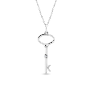 DIAMOND KEY PENDANT IN WHITE GOLD - DIAMOND NECKLACES - NECKLACES