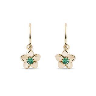 BOUCLES D'OREILLES FLEUR POUR ENFANTS EN OR AVEC ÉMERAUDES - BOUCLES D'OREILLES POUR ENFANTS - BOUCLES D'OREILLES