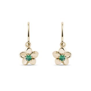 BOUCLES D'OREILLES FLEUR POUR ENFANTS EN OR AVEC ÉMERAUDES - BOUCLES D'OREILLES POUR ENFANTS - BOUCLES D'OREILLES