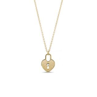 Heart-shaped diamond padlock pendant in yellow gold
