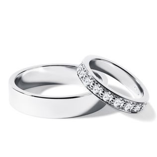 WHITE GOLD RING SET WITH DIAMONDS AND SHINY FINISH - WHITE GOLD WEDDING SETS - WEDDING RINGS