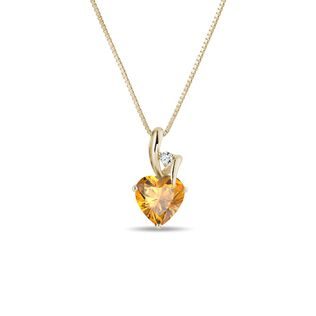 Zlatý náhrdelník srdce s citrínem a briliantem