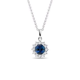 WHITE GOLD NECKLACE WITH SAPPHIRE AND BRILLIANTS - SAPPHIRE NECKLACES - NECKLACES