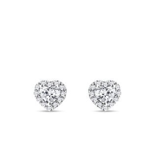PUCES D'OREILLES EN OR BLANC, DIAMANTS CŒUR - BOUCLES D'OREILLES EN DIAMANT - BOUCLES D'OREILLES