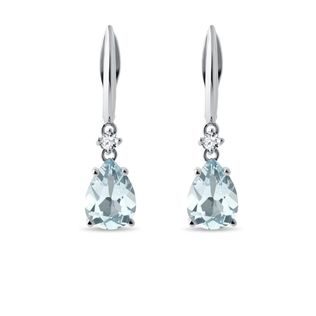 AQUAMARINE AND DIAMOND DROP EARRINGS IN WHITE GOLD - AQUAMARINE EARRINGS - EARRINGS