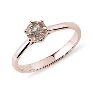 BAGUE DE FIANÇAILLES EN OR ROSE AVEC DIAMANT CHAMPAGNE - BAGUES DE FIANÇAILLES AVEC DIAMANTS DE COULEUR - BAGUES DE FIANÇAILLES