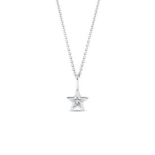 COLLIER EN OR BLANC AVEC PENDENTIF MOTIF ÉTOILE ET DIAMANT - COLLIERS AVEC DIAMANTS - COLLIERS