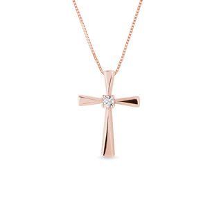 PENDENTIF CROIX AVEC DIAMANT EN OR ROSE - COLLIERS AVEC DIAMANTS - COLLIERS