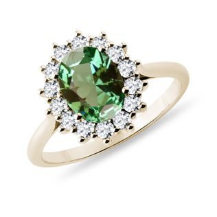 ZLATÝ PRSTEŇ SO ZELENÝM TURMALÍNOM A BRILIANTMI - PRSTENE TURMALÍN - PRSTENE