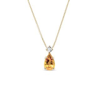 CITRINE AND DIAMOND PENDANT IN GOLD - CITRINE NECKLACES - NECKLACES