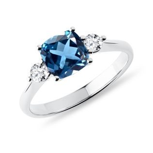 BAGUE EN OR BLANC AVEC TOPAZE LONDRES ET DIAMANTS - BAGUES EN TOPAZE - BAGUES