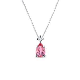 PINK SAPPHIRE PEAR NECKLACE IN WHITE GOLD - SAPPHIRE NECKLACES - NECKLACES