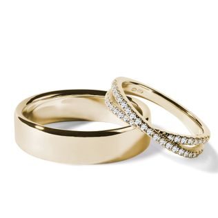 YELLOW GOLD CROSSOVER WEDDING RING SET - YELLOW GOLD WEDDING SETS - WEDDING RINGS