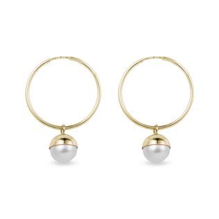 HOOP EARRINGS WITH PEARLS IN YELLOW GOLD - PEARL EARRINGS - PEARL JEWELRY