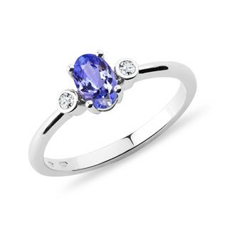 BAGUE EN OR BLANC AVEC TANZANITE ET DIAMANT SERTI CLOS - BAGUES EN TANZANITE - BAGUES