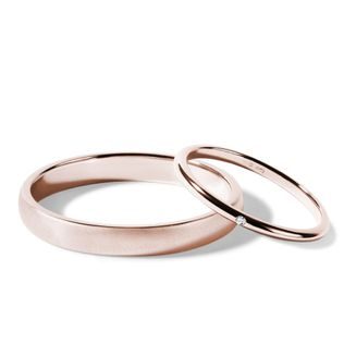 DIAMOND AND SATIN FINISH ROSE GOLD WEDDING RING SET - ROSE GOLD WEDDING SETS - WEDDING RINGS