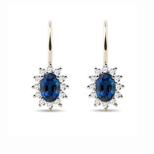 BOUCLES D'OREILLES HALO EN OR AVEC SAPHIRS ET DIAMANTS - BOUCLES D'OREILLES EN SAPHIR - BOUCLES D'OREILLES