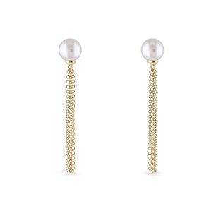 PEARL CHAIN EARRINGS IN YELLOW GOLD - PEARL EARRINGS - PEARL JEWELRY