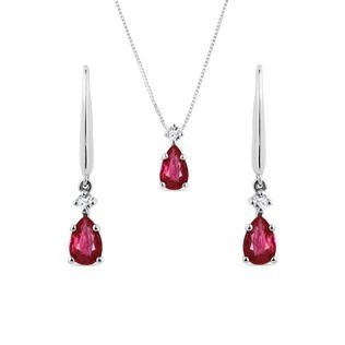 RUBY EARRING AND PENDANT SET IN WHITE GOLD - JEWELLERY SETS - FINE JEWELLERY