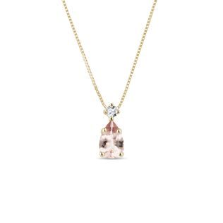 14K GOLD CHAIN WITH PEAR MORGANITE PENDANT - MORGANITE NECKLACES - NECKLACES