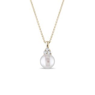 FRESHWATER PEARL AND DIAMOND YELLOW GOLD NECKLACE - PEARL PENDANTS - PEARL JEWELLERY