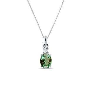 COLLIER EN OR BLANC AVEC TOURMALINE VERTE ET DIAMANT - COLLIERS AVEC TOURMALINE - COLLIERS