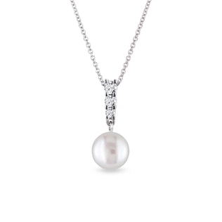 PENDANT IN WHITE GOLD WITH PEARL AND THREE BRILLIANTS - PEARL PENDANTS - PEARL JEWELRY