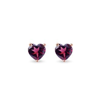 Heart-Shaped Earrings with Rhodolites in Rose Gold