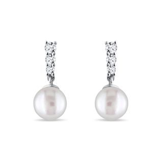 DIAMOND AND PEARL EARRINGS IN WHITE GOLD - PEARL EARRINGS - PEARL JEWELLERY