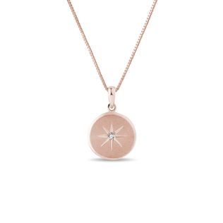 SMALL HAND ENGRAVED ROSE GOLD MEDALLION WITH A DIAMOND - DIAMOND NECKLACES - NECKLACES