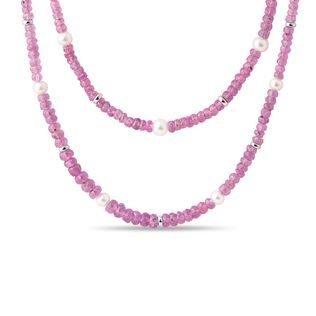 COLLIER EN OR BLANC, SAPHIRS ROSES ET PERLES - COLLIERS AVEC MINÉRAUX - COLLIERS